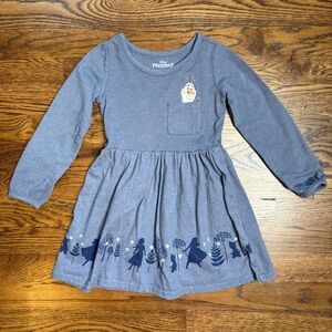 Disney Frozen 2 Girls Gray Blue Olaf, Elsa, and Anna Silhouette Dress 4T